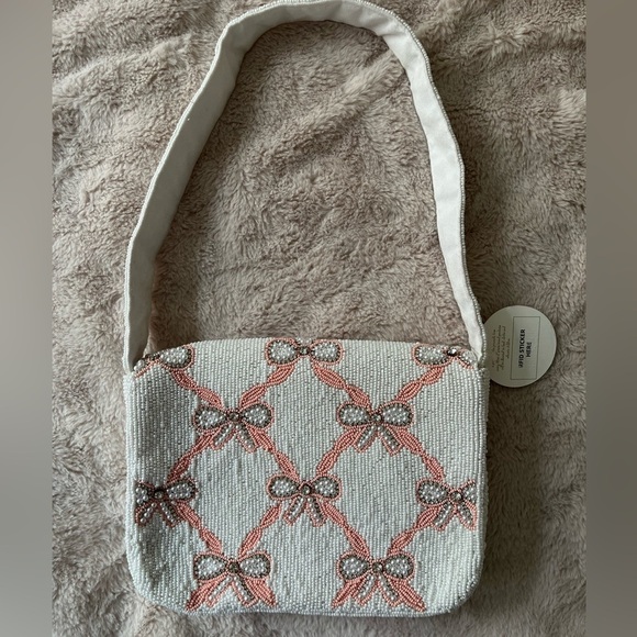NWT Altar’d State Beaded Bag Cream and Pink Bows - Picture 9 of 13